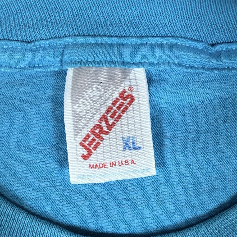 Vintage Jerzees T-Shirt XL Blue Short Sleeve Crew Neck Drive‎ A School Bus USA - Picture 3 of 7